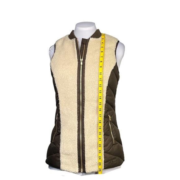 Athleta Responsible Tundra Down Vest Faux Sherpa Olive Brown SZ XXS - Picture 3 of 9